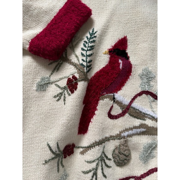 Storybook Knits Women's Cream Cardinal Embroidered Cardigan Sweater 1X - Picture 5 of 8